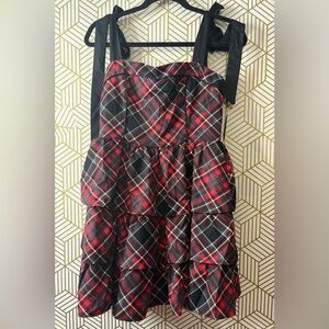 Francesca's Collections Red and Black Plaid Tiered Party Dress XL